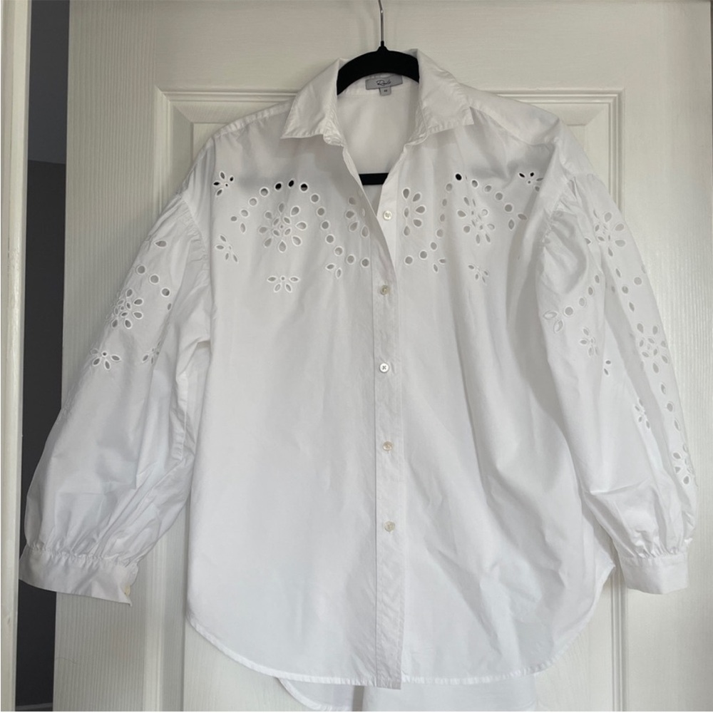 Rails Alister oversized Shirt. Size Xs. Color white .puffy embroidered sleeves - Picture 5 of 8